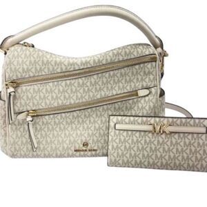 Michael Kors Lorimer Large Satchel & Wallet Set Light Cream Multi